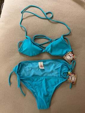 NWT Ocean Pacific OP Turquoise Blue 2-Piece Triangle Bikini Set Large (11-13)